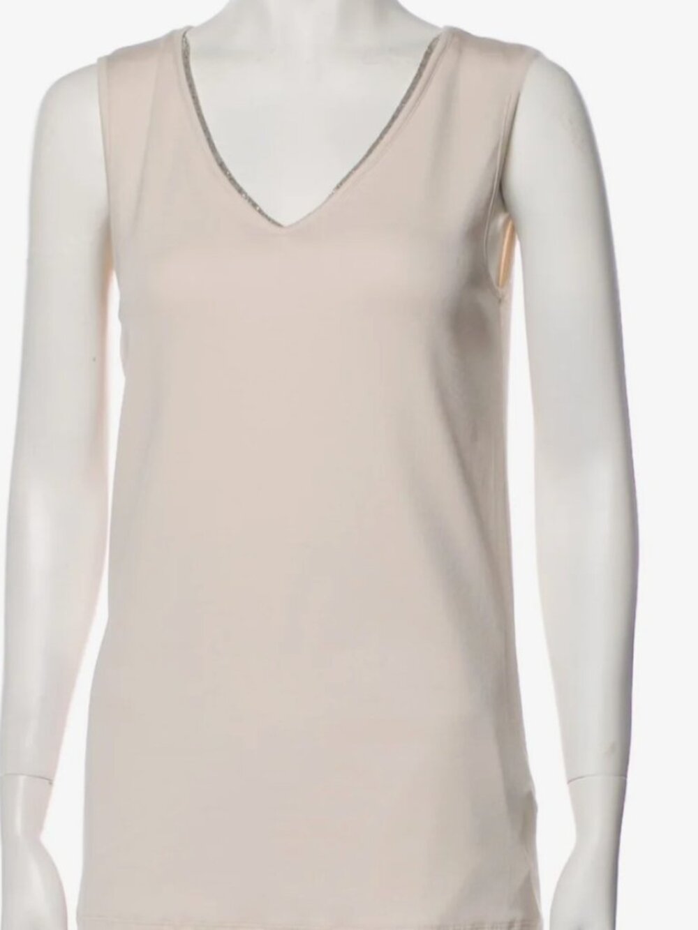 Fabiana Flippi Sleeveless top with V-Neck Beaded Trim XL US 48 Beige